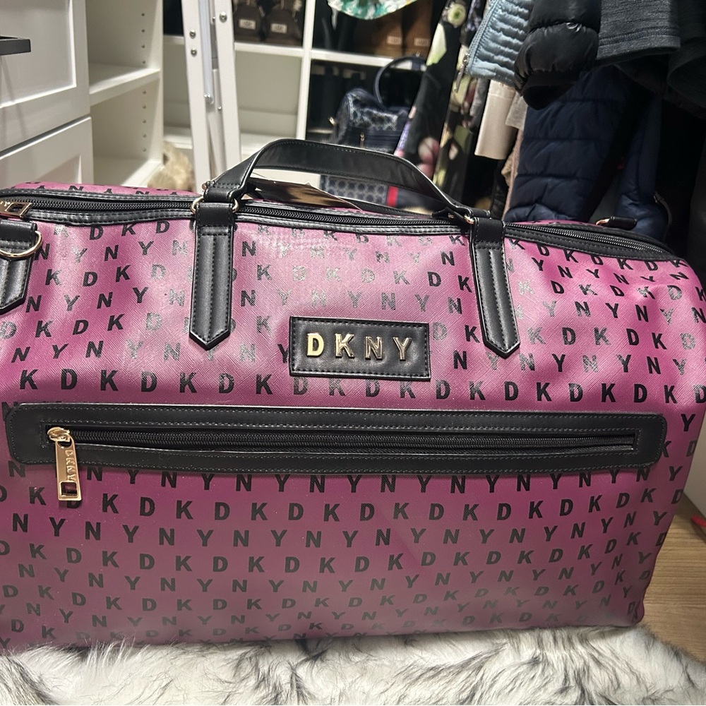 DKNY Pink and Black Monogram Duffel